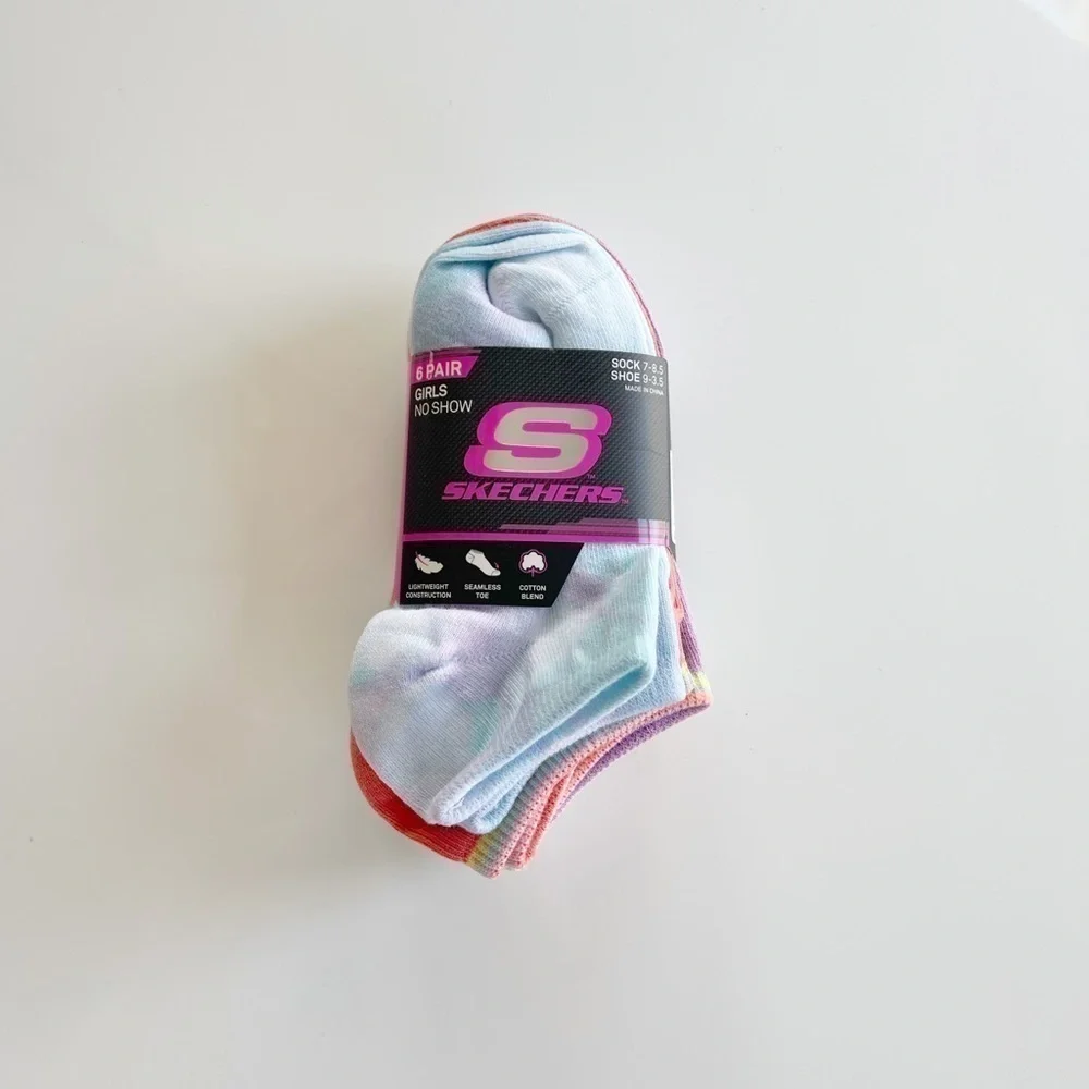 Skechers 6 Pack Girls No Show Socks - 7 - 8.5